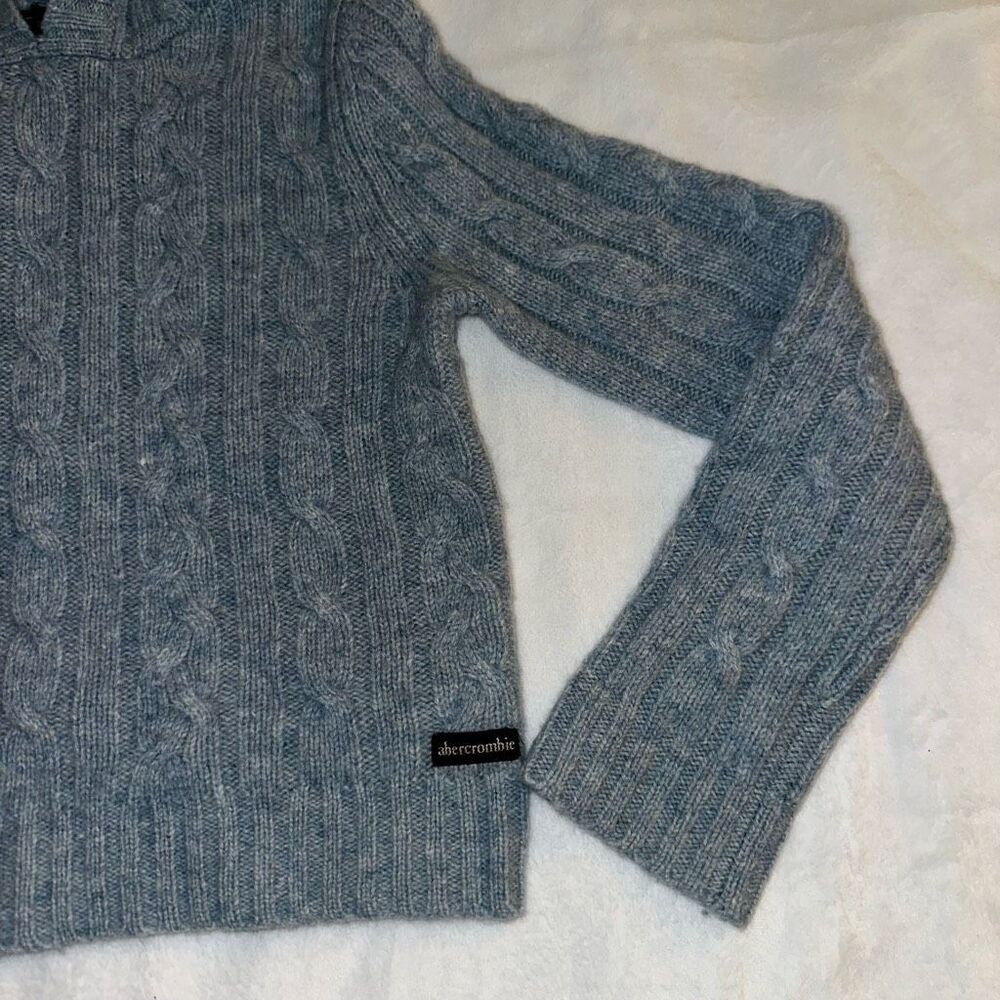 Abercrombie Kids 100% Wool Hooded Sweater Blue Gray Small Gently Worn - Picture 4 of 12